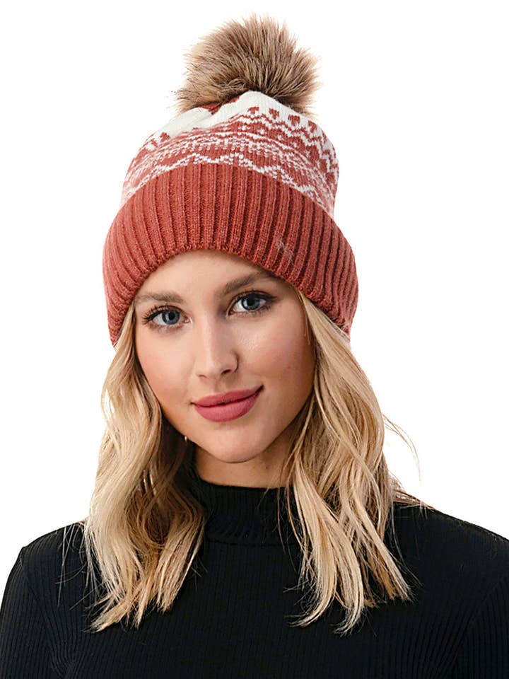 Fair Isle Cuff Pom Beanie for wholesale by Marcus Adler