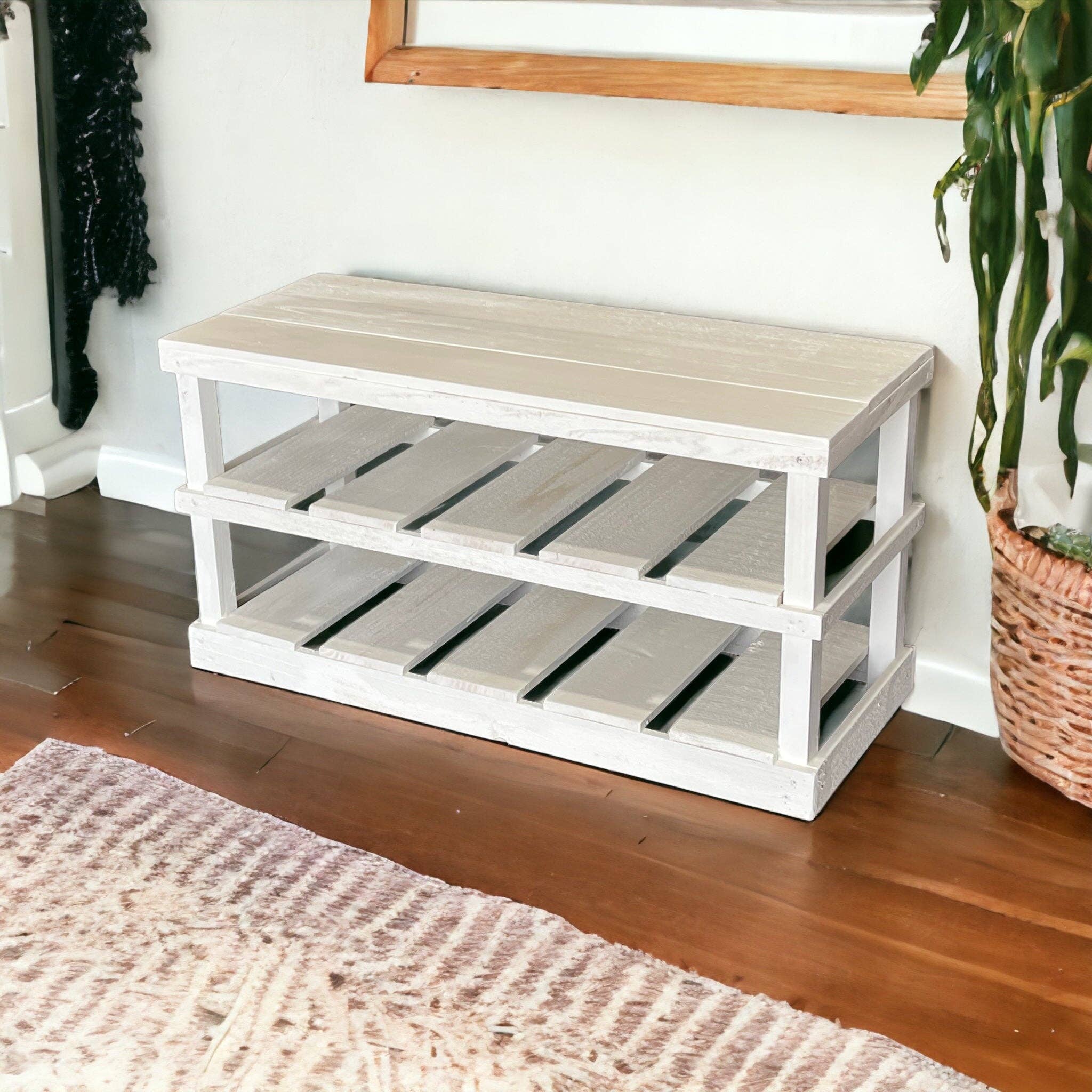 Intrinsic Haven - Vente Étagères à chaussures - Banc-rangement rustique en bois à deux étages pour chaussures8