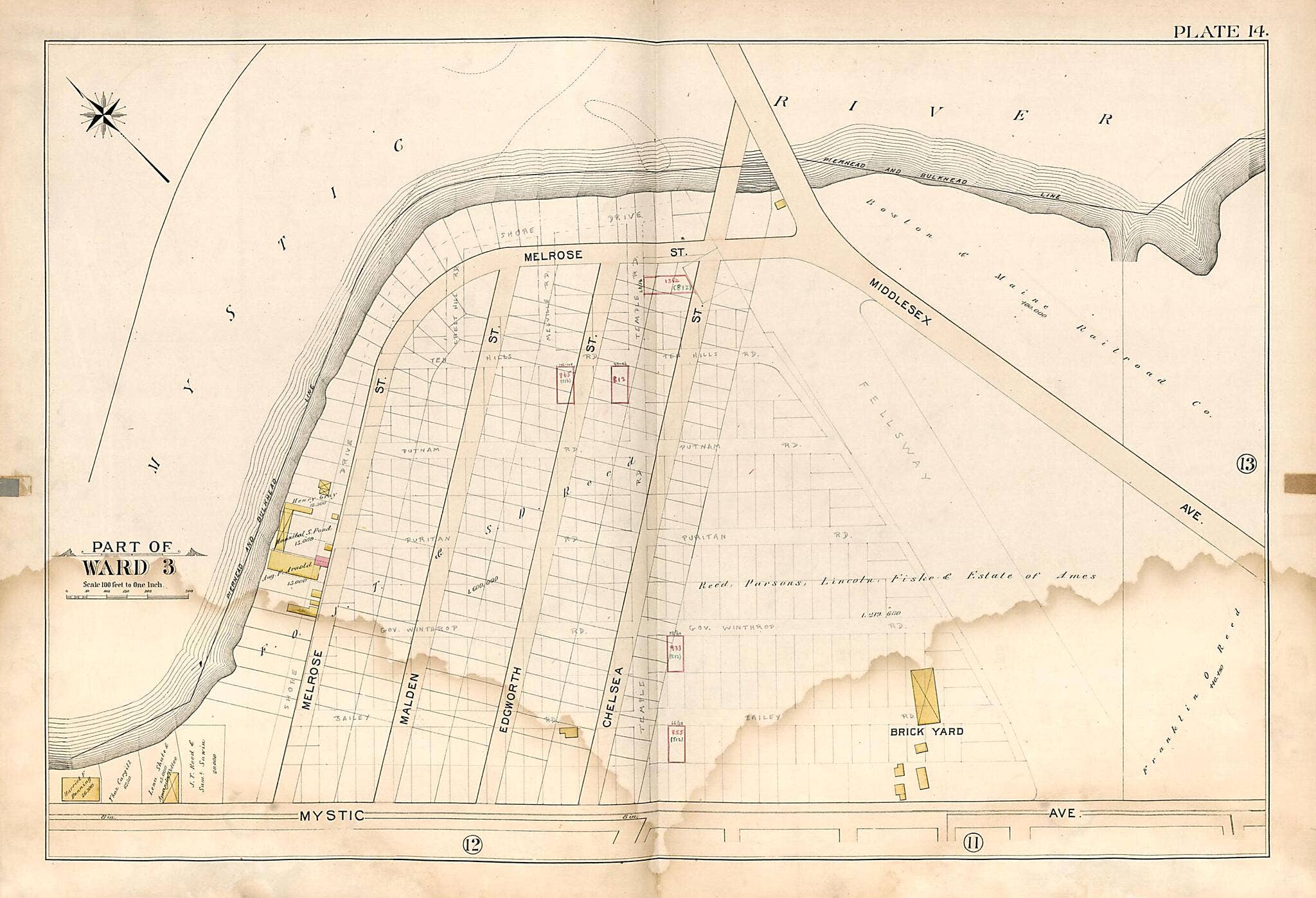 Relic Map Co. - Wholesale Map - Part of Ward 3 - Plate 14 from Atlas of the City of Somerville, Massachusetts 18950