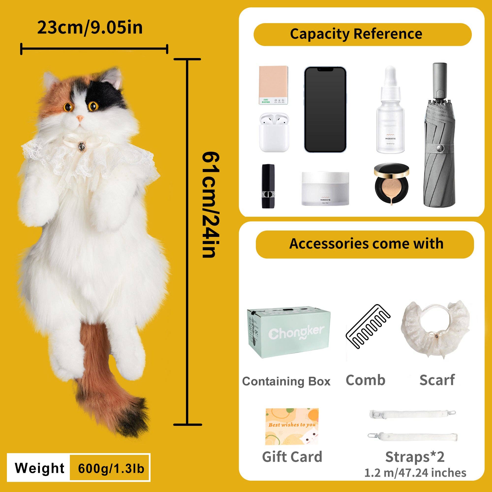 Chongker - Vente Sac à dos – femme - Sac à dos Chat Calico – Sac en peluche réaliste pour femmes et enfants2