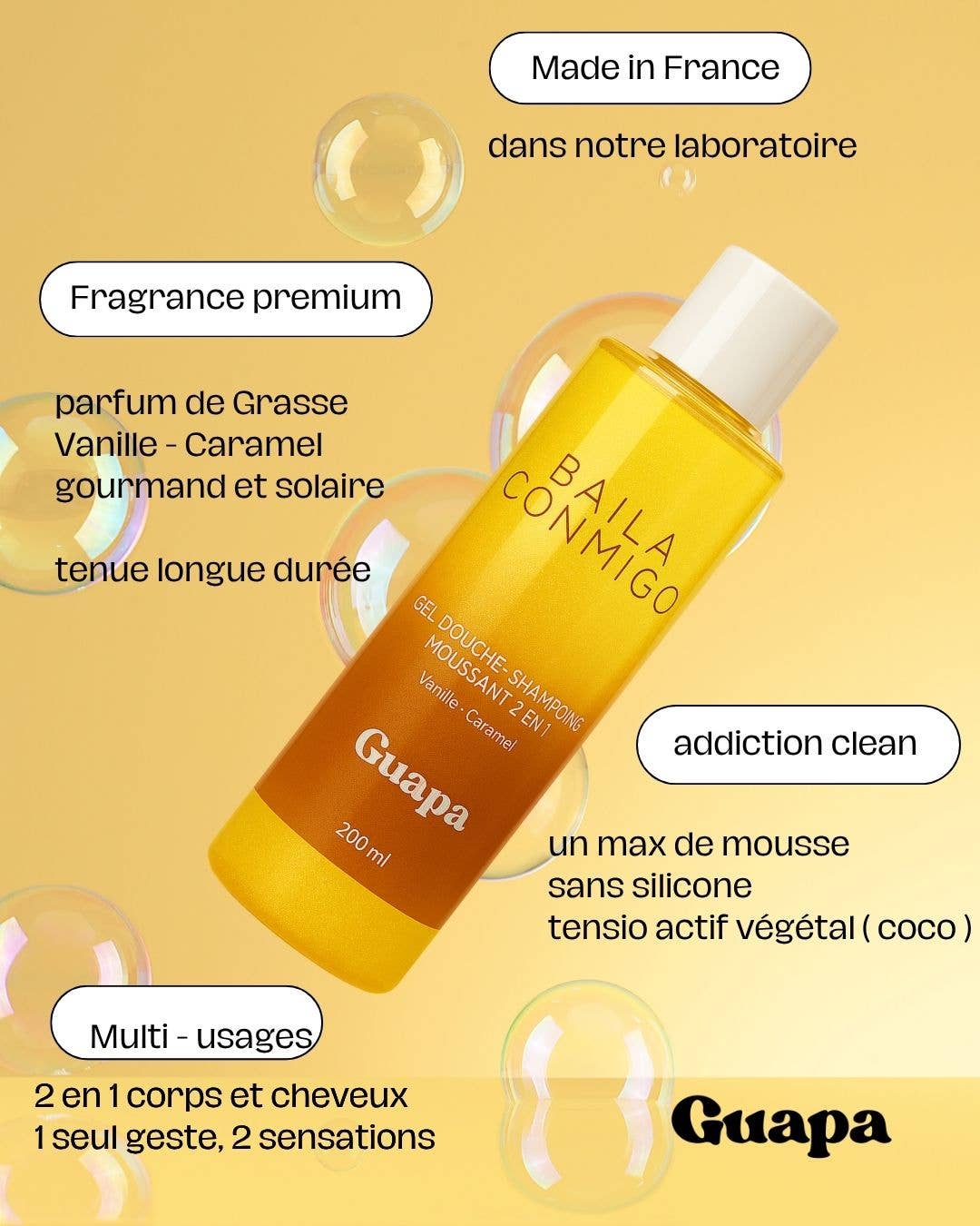 S2Z Cosmetics – Engroshandel 2-i-1 shampoo og kropsvask – 2-i-1 skummende brusegel – shampoo – Vanilje karamel2