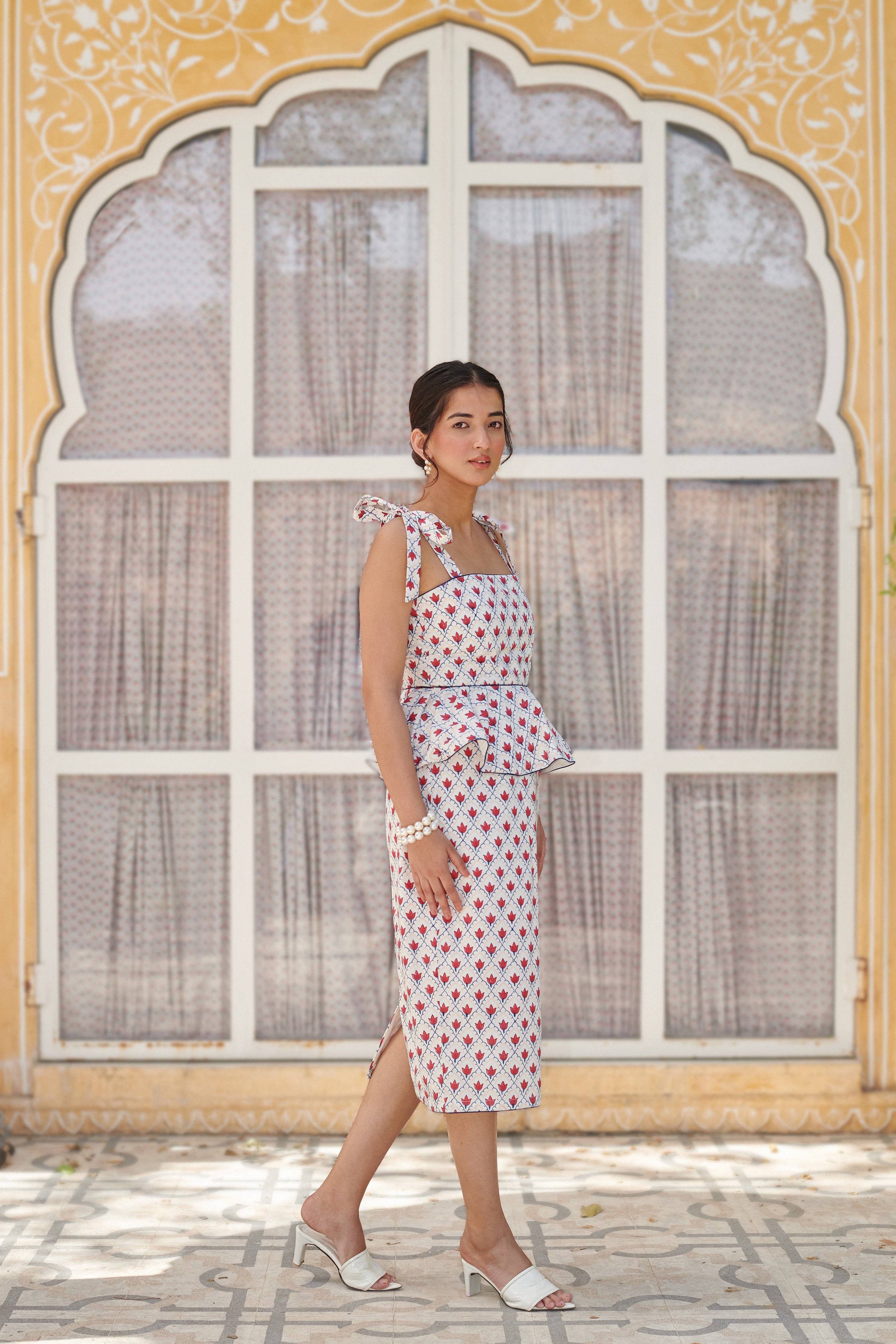 Echo of Pink - Wholesale Skirt - Women's - Skirt | Blue/ Red | Block Print Dress | Wren Skirt1