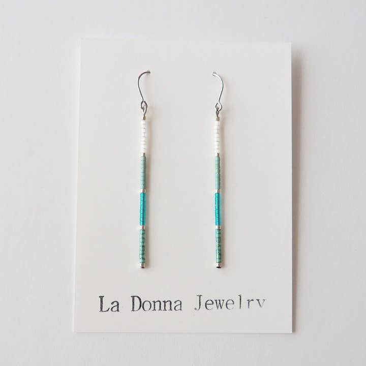SHORT Blue Vertical Bar Earrings for wholesale by La Donna Jewelry