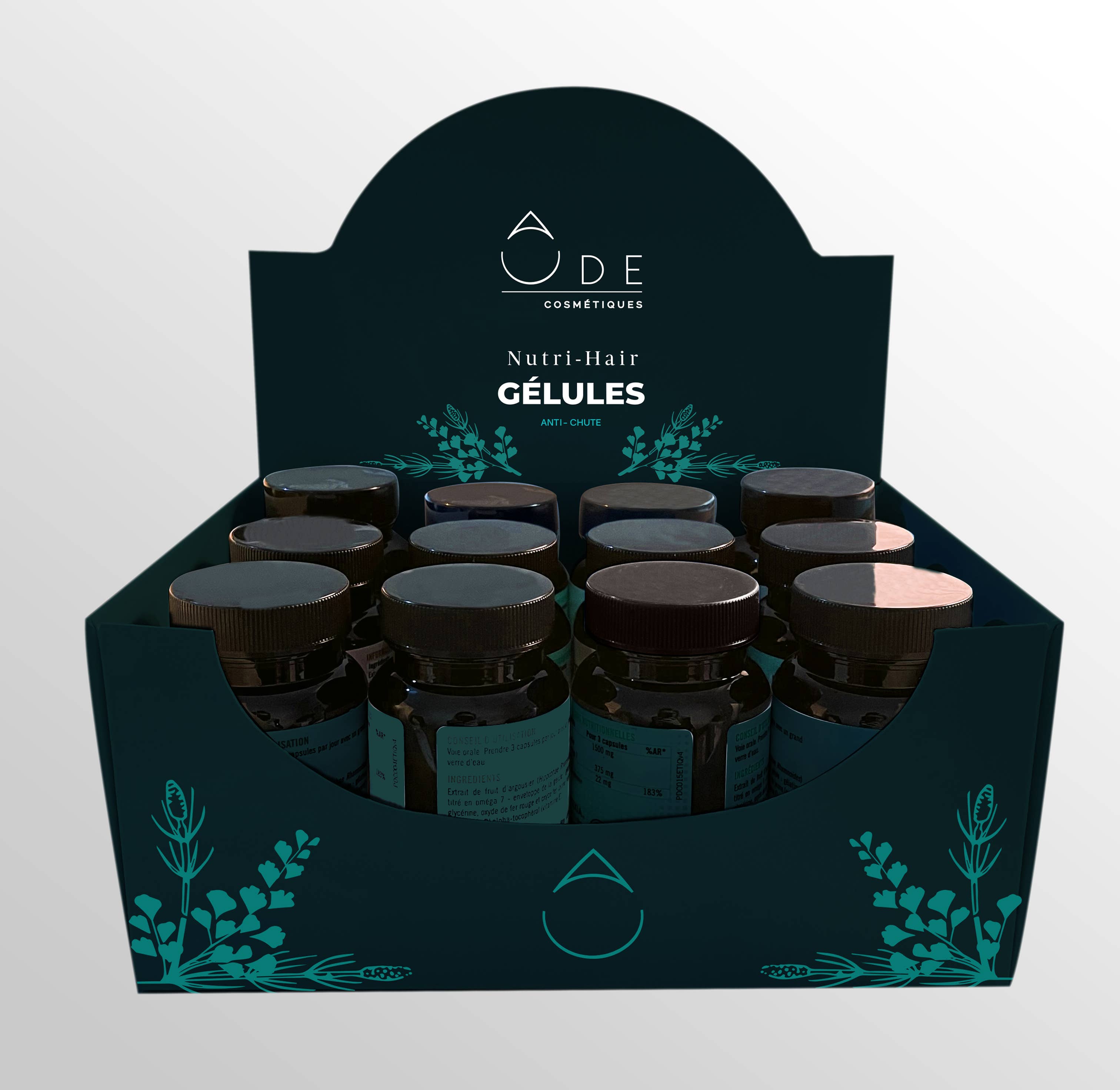 ODE COSMETIQUES - Wholesale Oral Supplement/Vitamin - PACK of 12 Anti-Hair Loss Capsule Pillboxes NUTRI HAIR