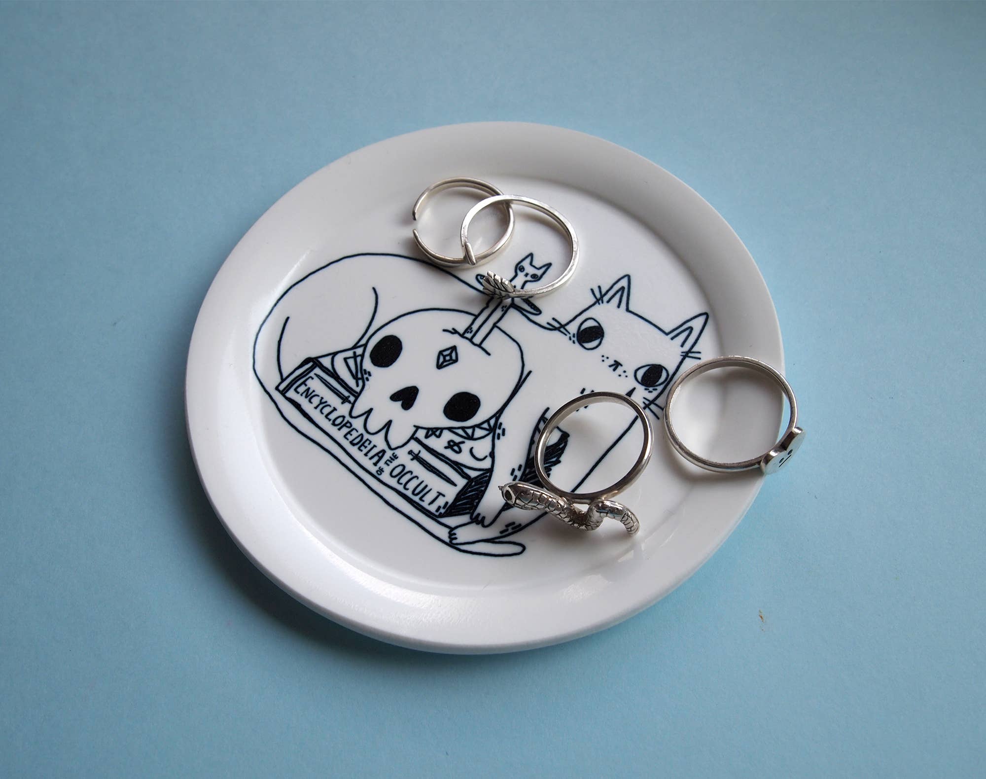 I LIKE CATS - Wholesale Jewelry Dish - Spooky cat with books illustrated trinket dish, ring dish7