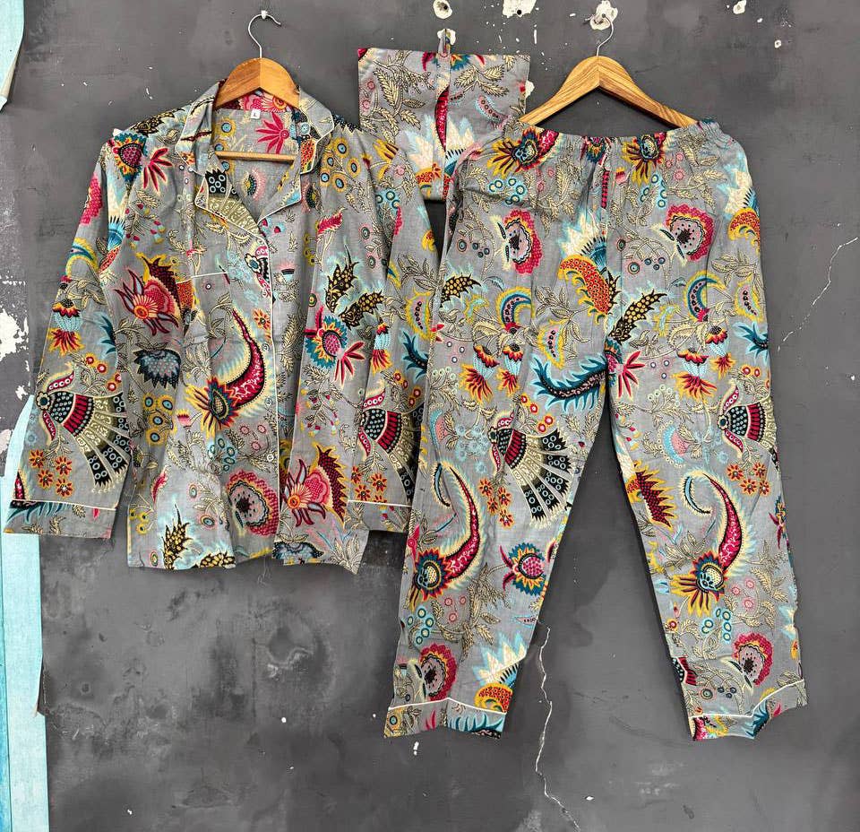 bhavnas boutique - Wholesale Sleepwear Set - Women's - Paisley Printed Cotton Dress Summer Dress Night Suit PJ Sets2