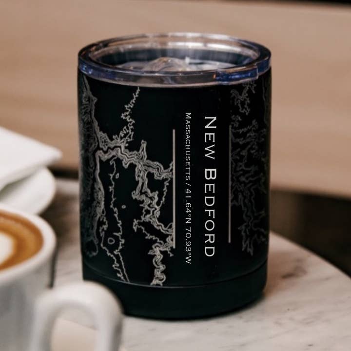New Bedford MA Map Insulated Cup in Matte Black for wholesale by JACE.design