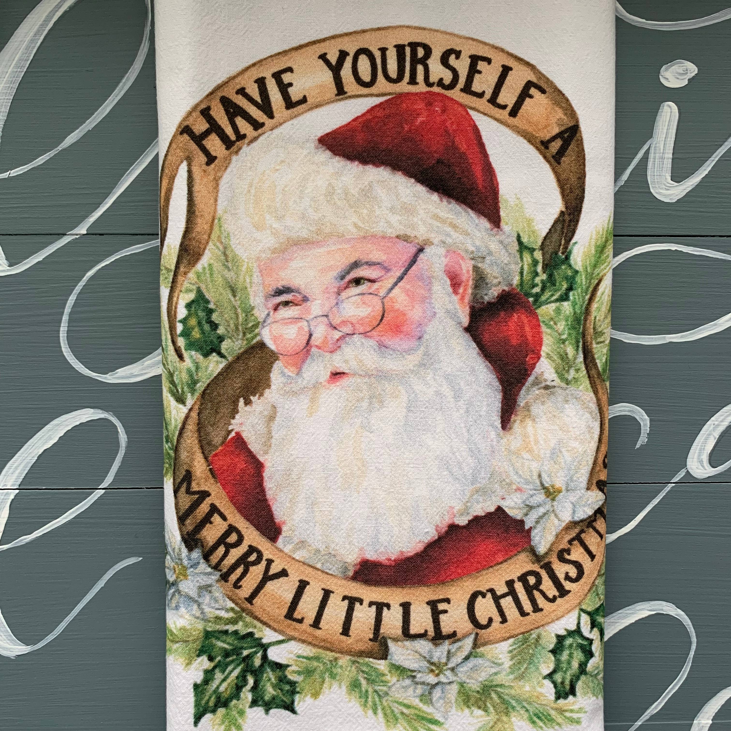 Meadowbrook Lane - Wholesale Tea Towel - Watercolor Merry Little Christmas Santa Flour Sack Tea Towel2