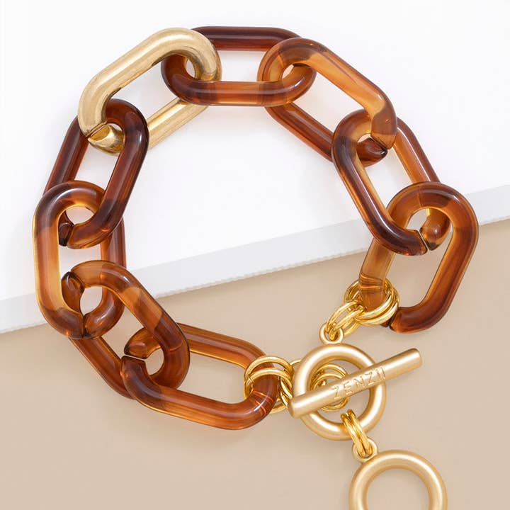 TORT D Tortoise & Metal Link Toggle Bracelet for wholesale on Faire