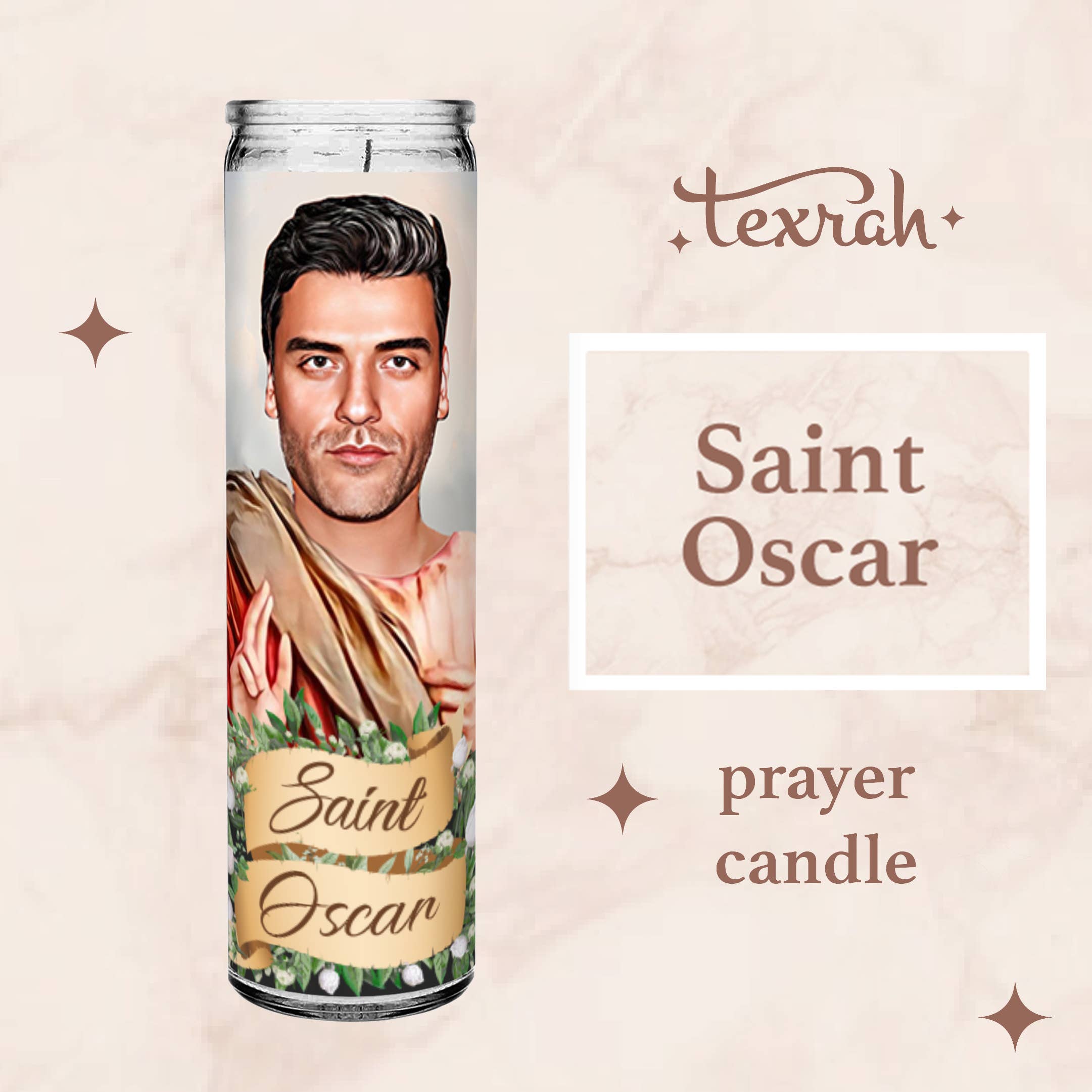 Texrah - Wholesale Votive Candle - Saint Oscar Isaac Celebrity Prayer Altar Candle - 8" white2