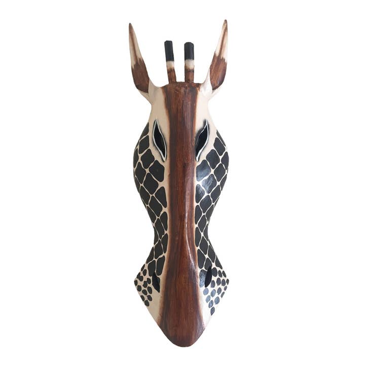 African Giraffe Mask Wooden Carved Wall Decor Hanging for wholesale by OMA - Eclectic Home
