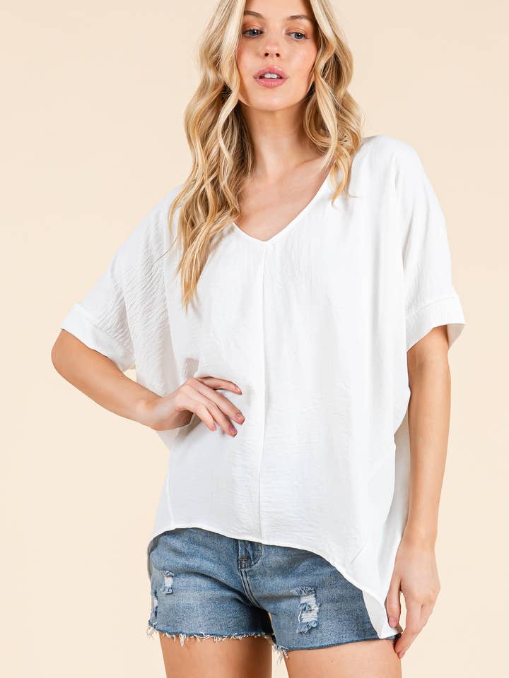 TA2366 Relaxed V-Neck Dolman Sleeve Top for wholesale by BOMBOM