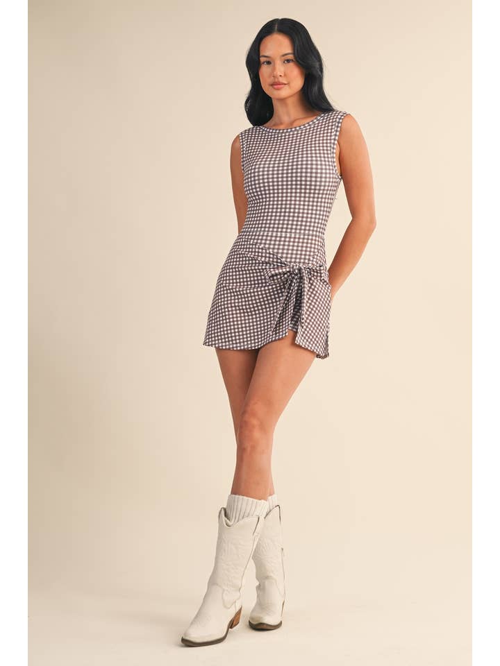 KIMBERLY C - Wholesale Athletic Dress - Women's - Gingham Print Sleeveless Wrap Tie Front Dress 8