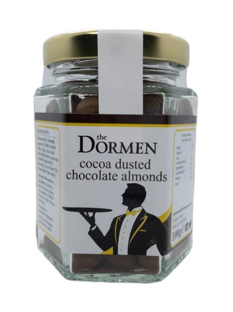 The Dormen Dusted Milk Chocolate Almonds Hexagonal Jar, 100g for wholesale by Dormen Foods