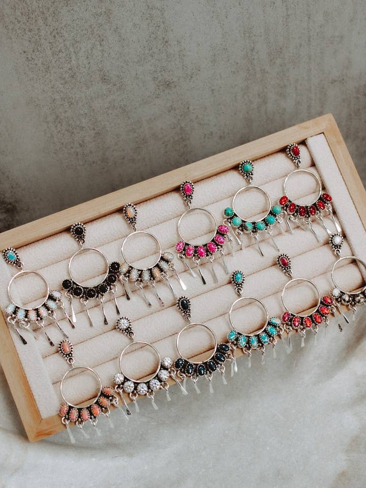 7 Jewel Hoop Studded Dangle Earring for wholesale by Krush Kandy