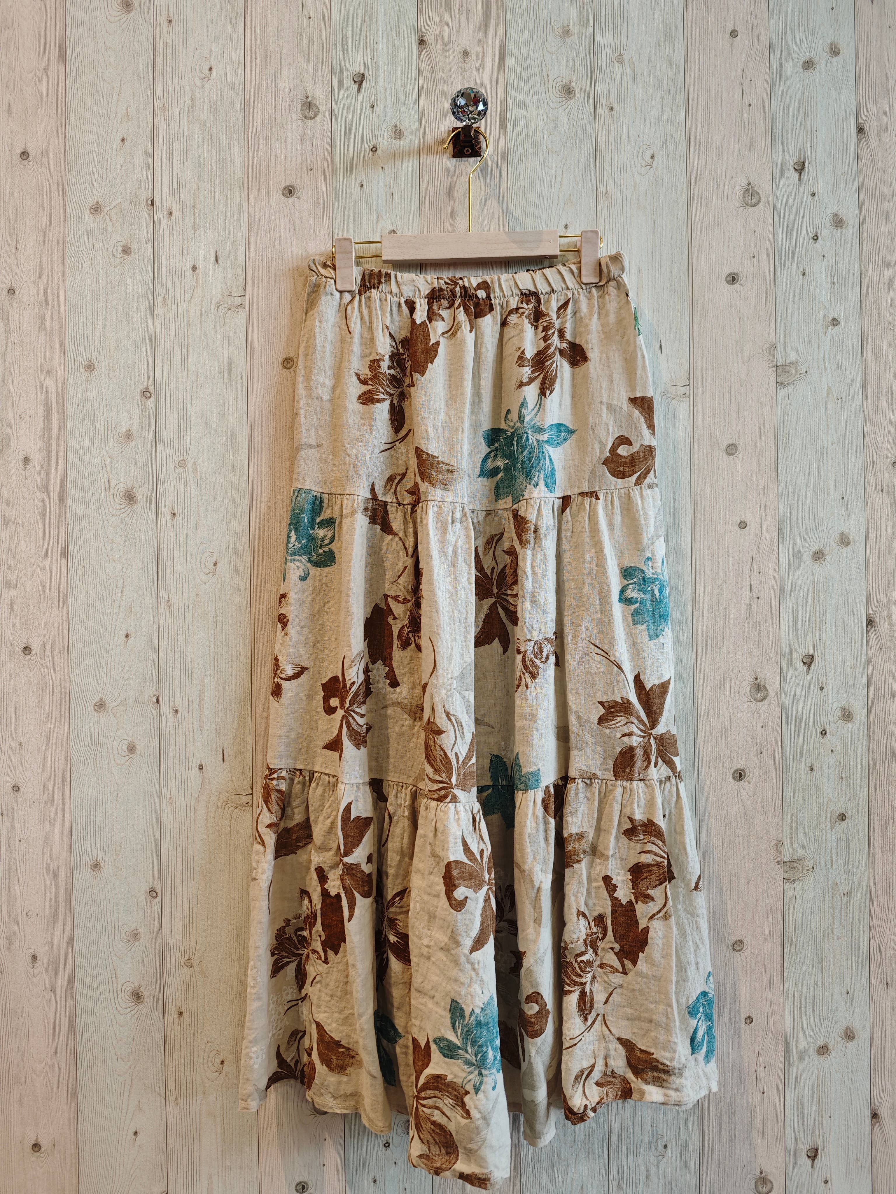 Linen & More - Wholesale Skirt - Women's - REF 80202 100% LINEN PRINTED SKIRT0