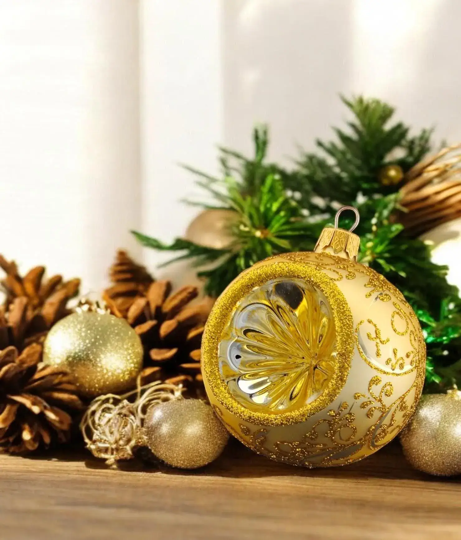 Glass by Iness - Wholesale Ornament - Gold Blown Glass Ornament - Gold Refractor2