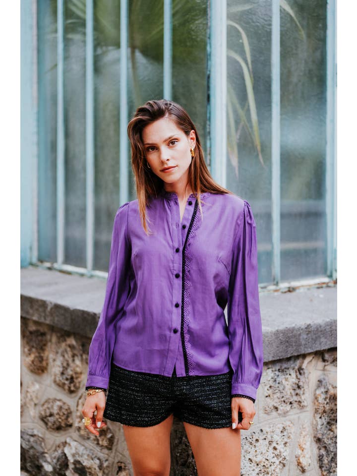 LOVIE & CO - Wholesale Button Down Shirt - Women's - Two-tone shirt, long sleeves SEDUM