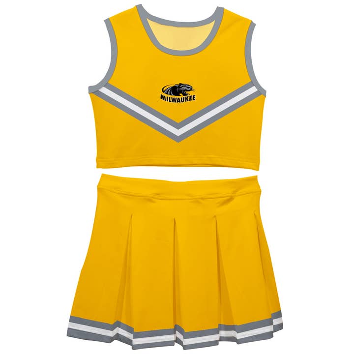 Milwaukee Panthers Gold Sleeveless Cheerleader Set for wholesale by Vive La Fete