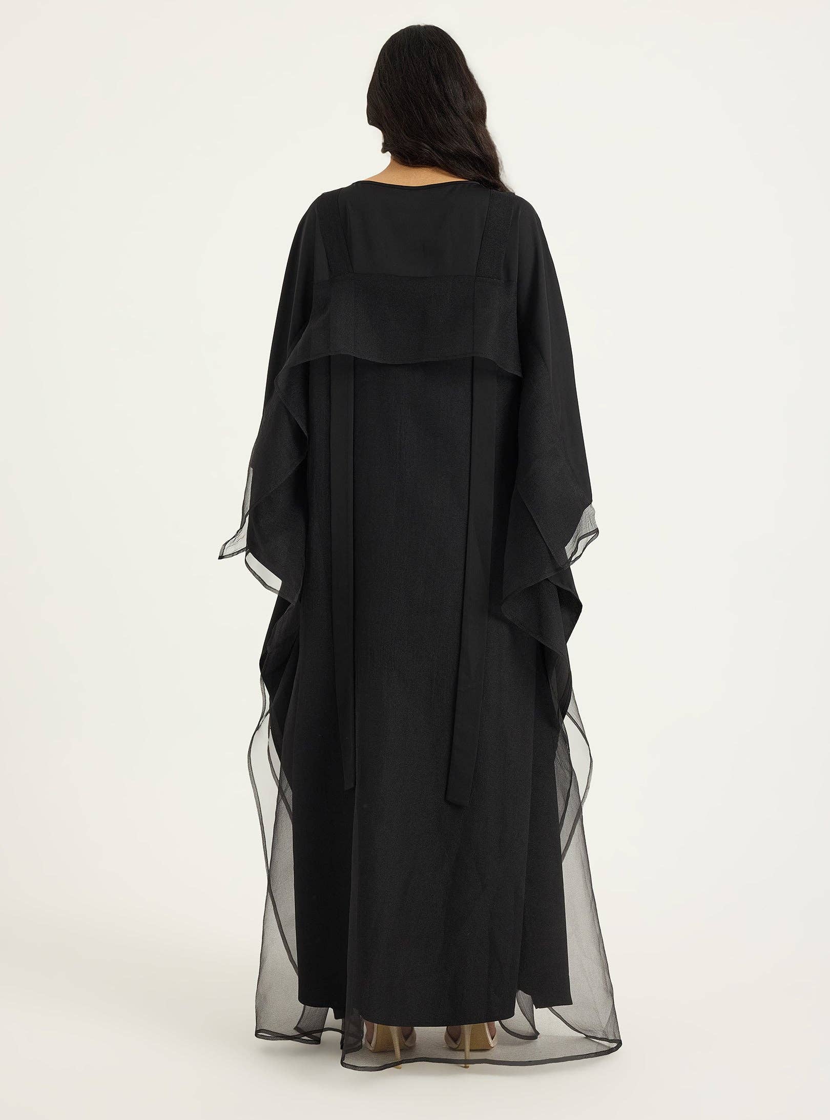 Store WF – wholesale Kaftan – Women's – Black Organza Double Layer Kaftan Dress5