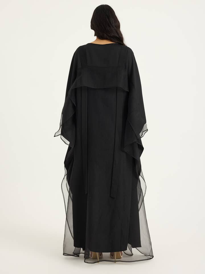 Store WF – wholesale Kaftan – Women's – Black Organza Double Layer Kaftan Dress5
