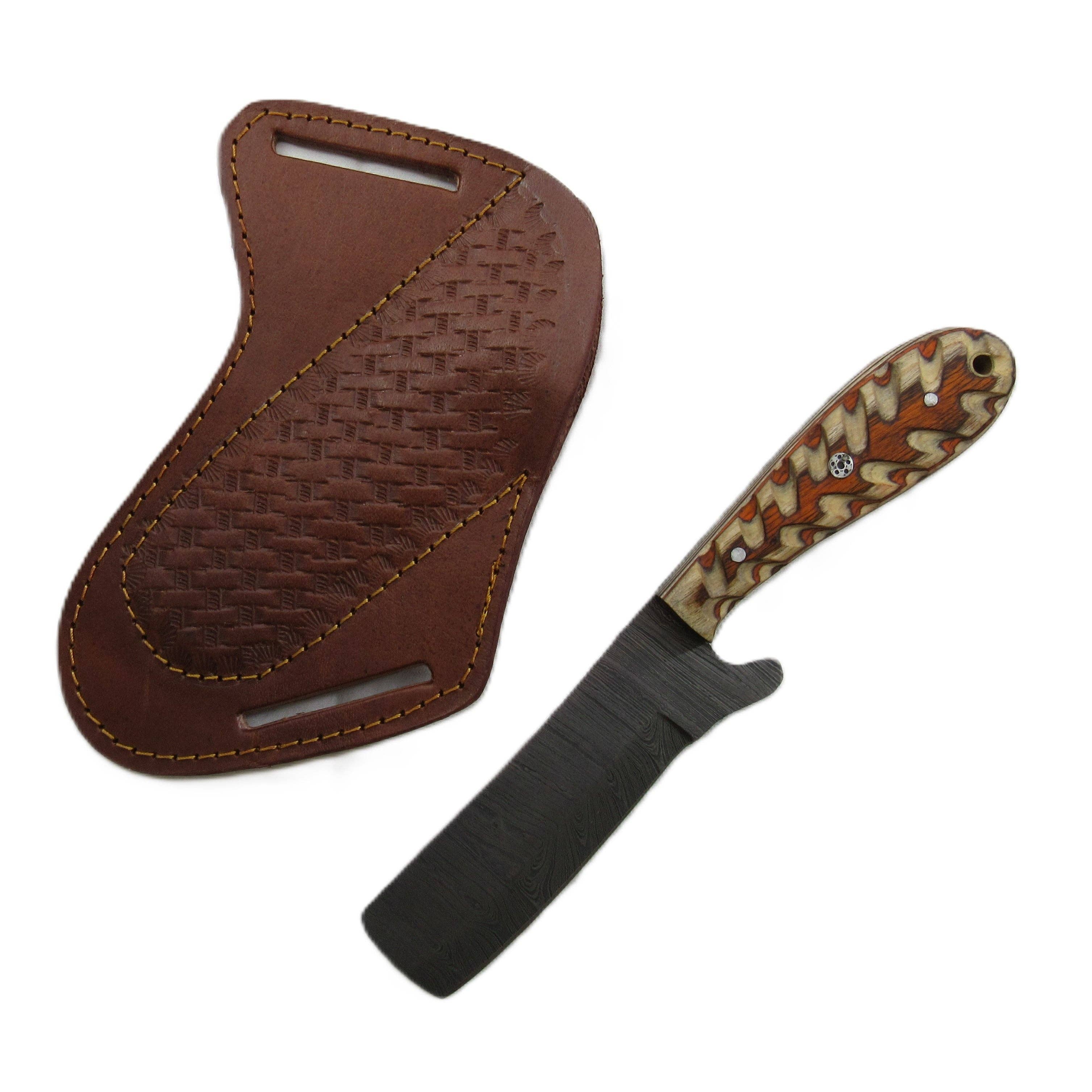 Ruddock Bros. LLC - Wholesale Pocket Knife/Holder - Ponderosa Utility Bull Knife - Fixed Blade - Damascus Steel0