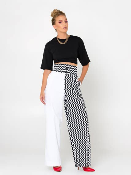Tone Black and White Chevron Palazzo for wholesale by CANDY PALAZZO