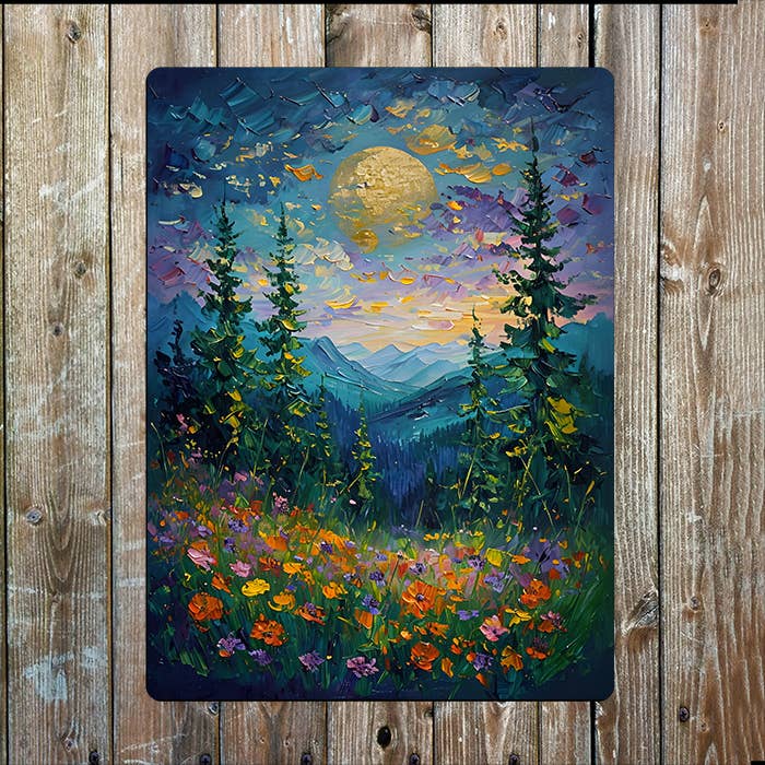 Placa Metálica de Pintura de Flores Silvestres em Paisagem Vibrante por atacado de The British Metal Signs Company