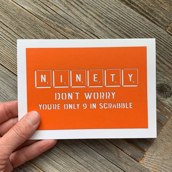 90th Birthday Scrabble Themed Greeting Card for wholesale by Louise Lauret