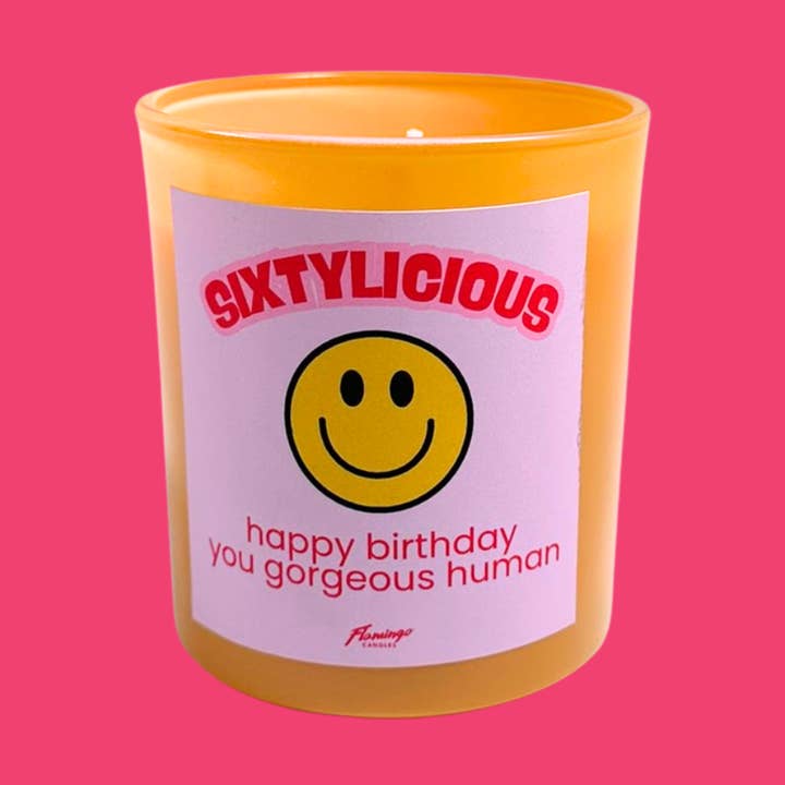 Flamingo Candles - Vendita all'ingrosso Candela in vasetto - Candela per il 60º compleanno Sixtylicious0