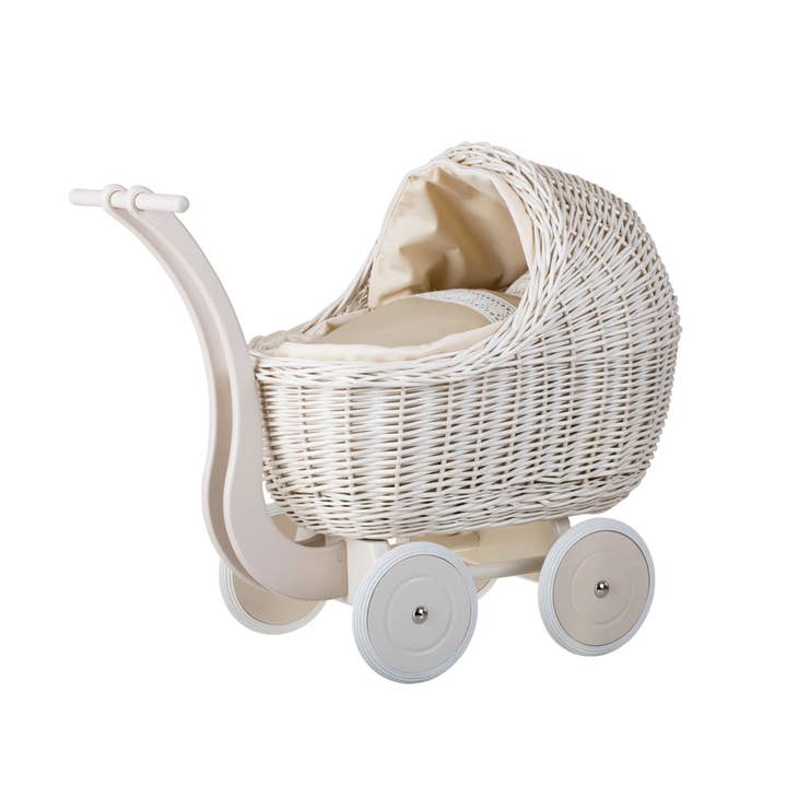 The Wicker Stories – wholesale Doll accessory kit – Kids – Whitewashed Wicker Doll Pram, Decorative Baby Carriage