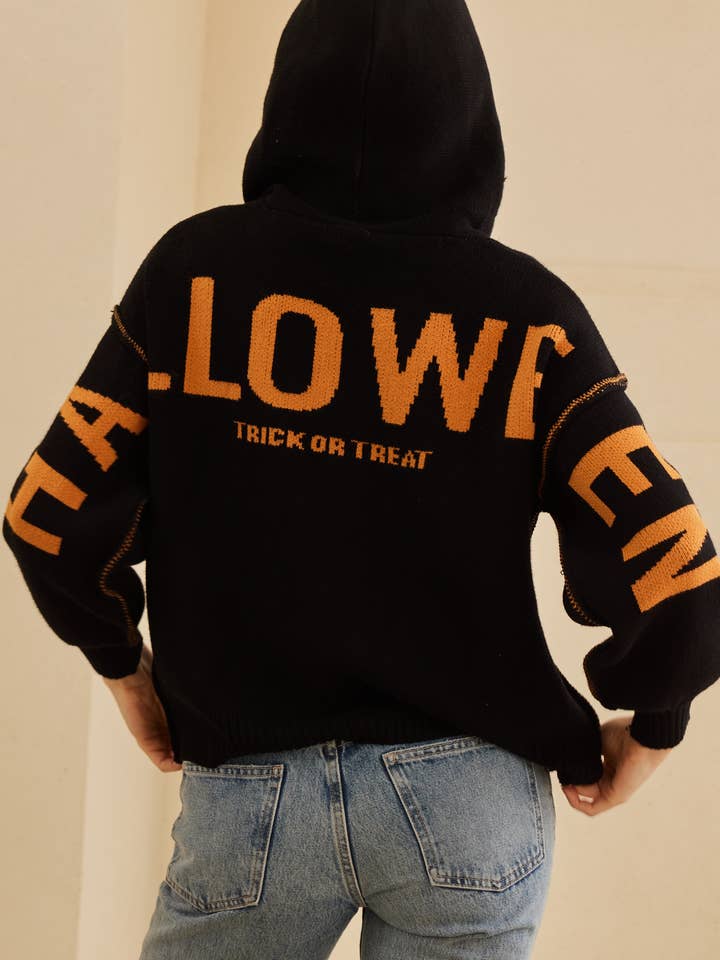 Noir Pull d'Halloween à capuche avec broderie Jaco O en vente sur Faire