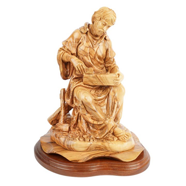Handgeschnitzte Skulptur „Josef als Zimmermann“ – Olivenholzfigur aus Bethlehem (29 cm) für den Großhandel von SchnappFreude