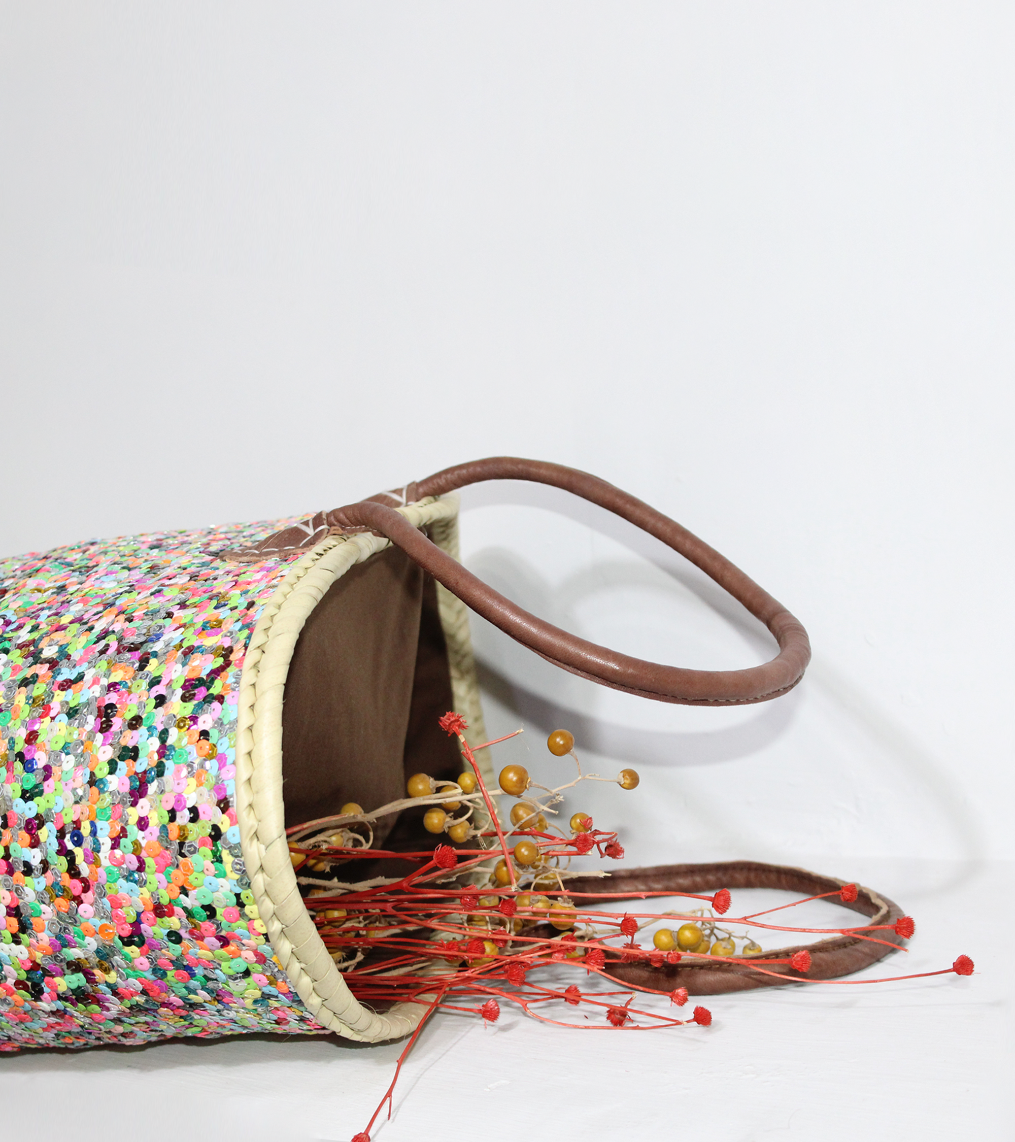 Melecraft - Venta al por mayor Bolsa de playa - Bolso de paja con lentejuelas, cesta estilo mercado francés4