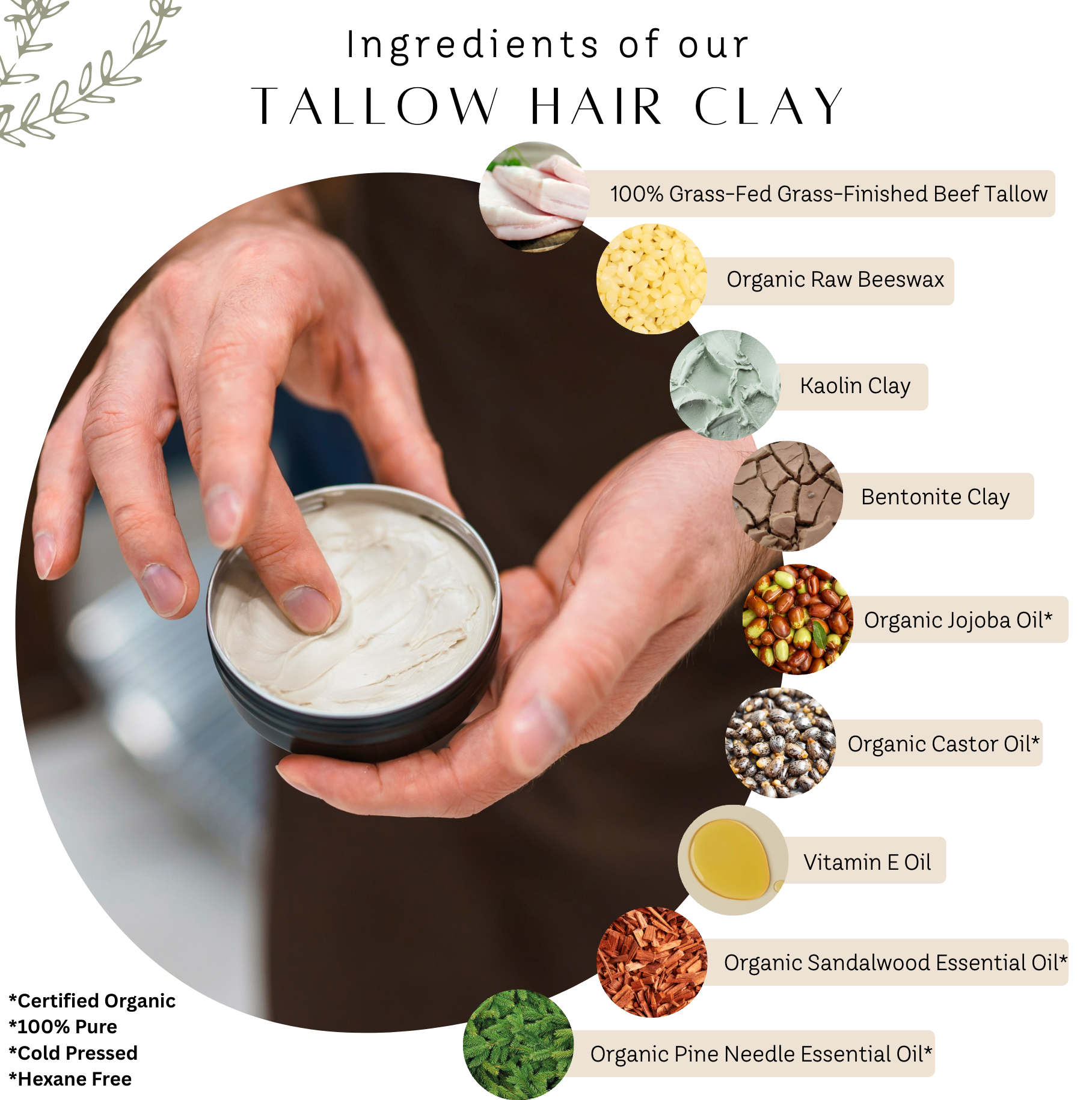 Untamed Organics - Wholesale Hair Pomade - Men's - Gras-Fed Tallow Hair Clay Pomade | 2 oz Metal Can1