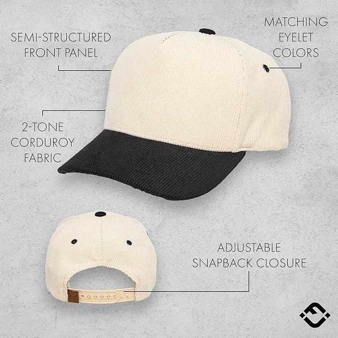 Funky Junque - Wholesale Baseball Cap - Unisex - Two Tone Vintage Corduroy Hat - Black/Beige