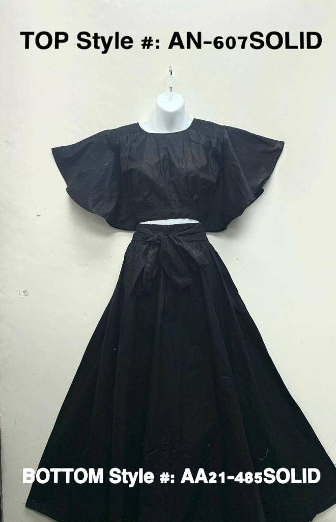 India Batik - Vendita all'ingrosso Completo top e gonna - Donna - Gonna a tinta unita e top corto da donna - Nero4