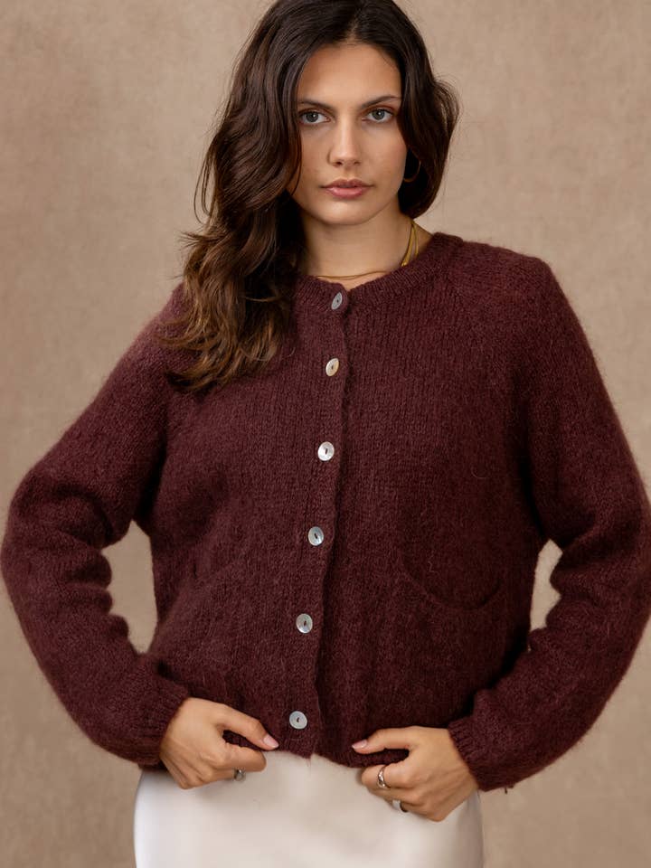 NAÏS PARIS – Cardigan - Mulher por atacado – Cardigan de gola redonda com mangas longas em kid mohair e lã30