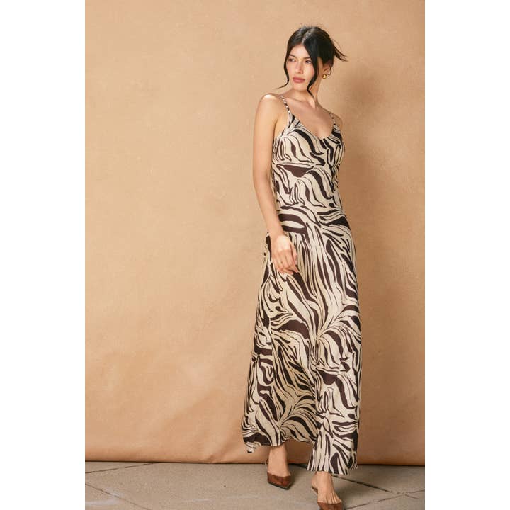 MARRONE/ECRU Abito lungo con taglio sbieco Drifted Earth Back Button in vendita all'ingrosso su Faire10