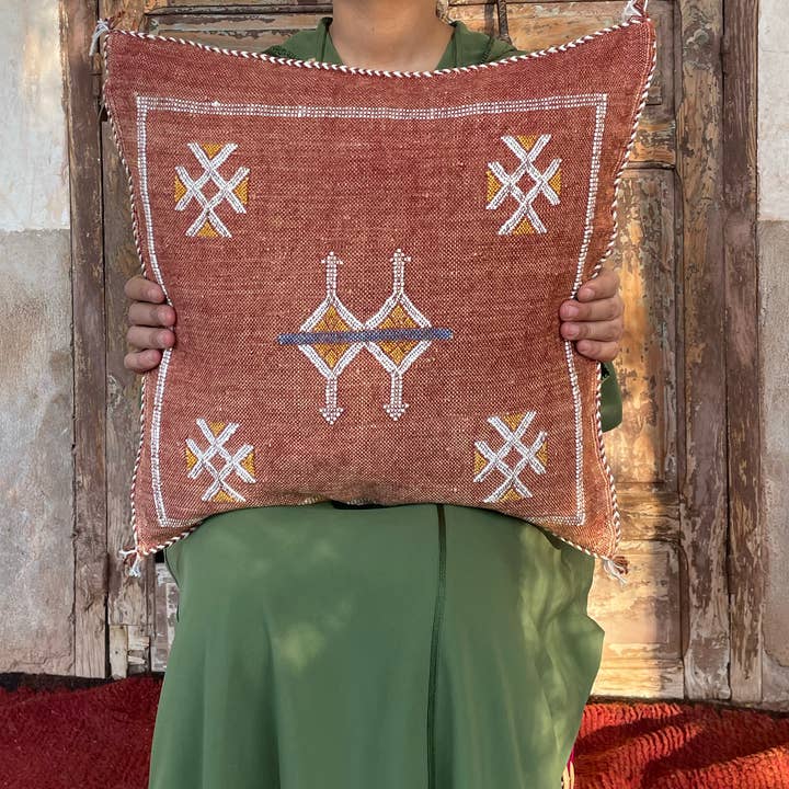 Moroccan cactus sabra pillow Savanna red for wholesale by MARRAKECH METACRAFT LTD