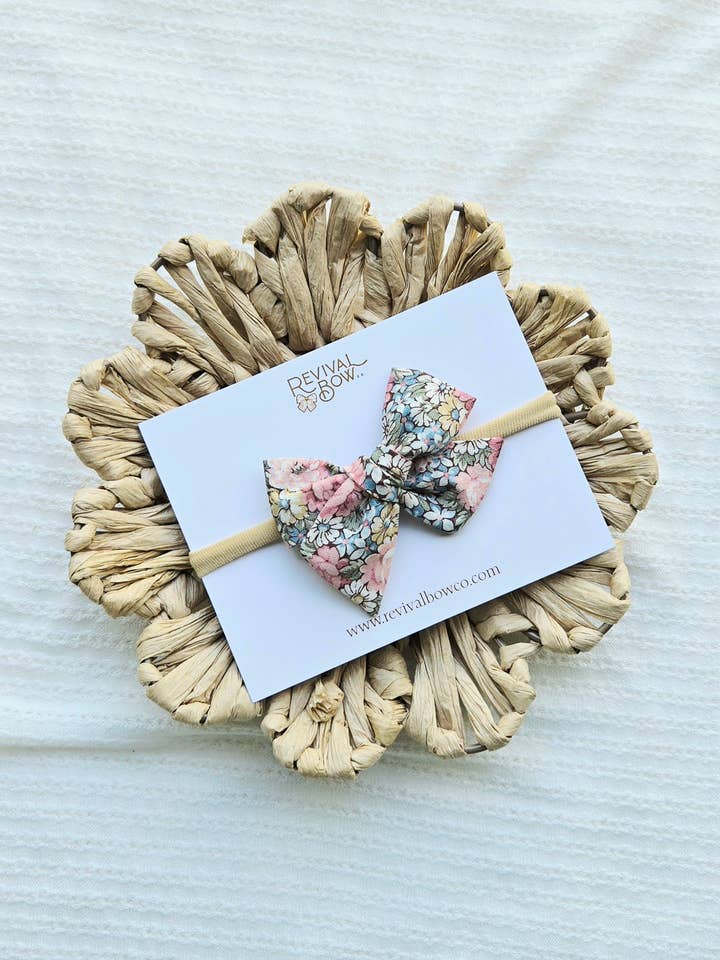 Small Handtied Bow / Soft Floral / Summer Bow / Vintage Bow for wholesale by Revival Bow Co.