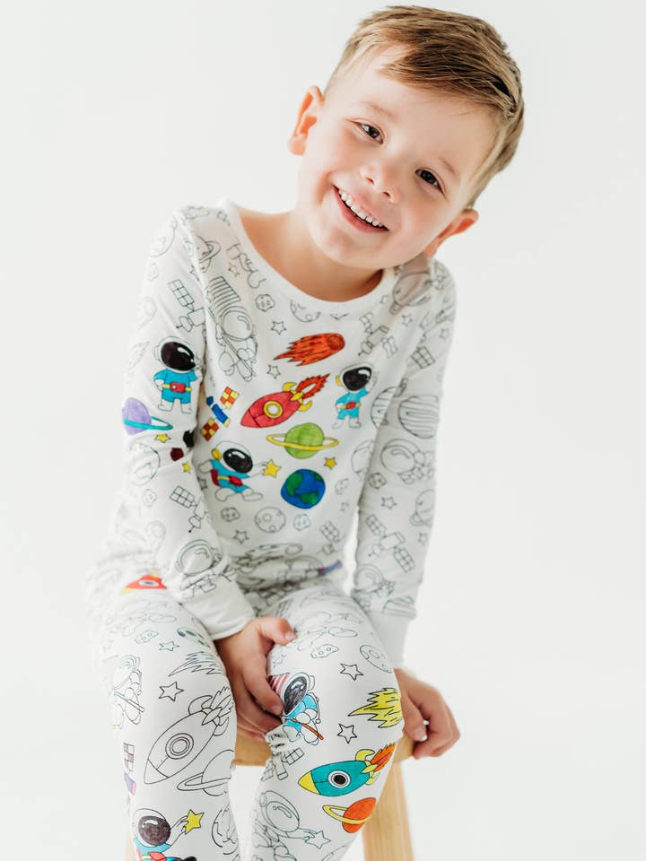 Bee Colorful Co. - Wholesale Sleepwear Set - Kids - Space Coloring Pajamas 2 piece set made from Bamboo