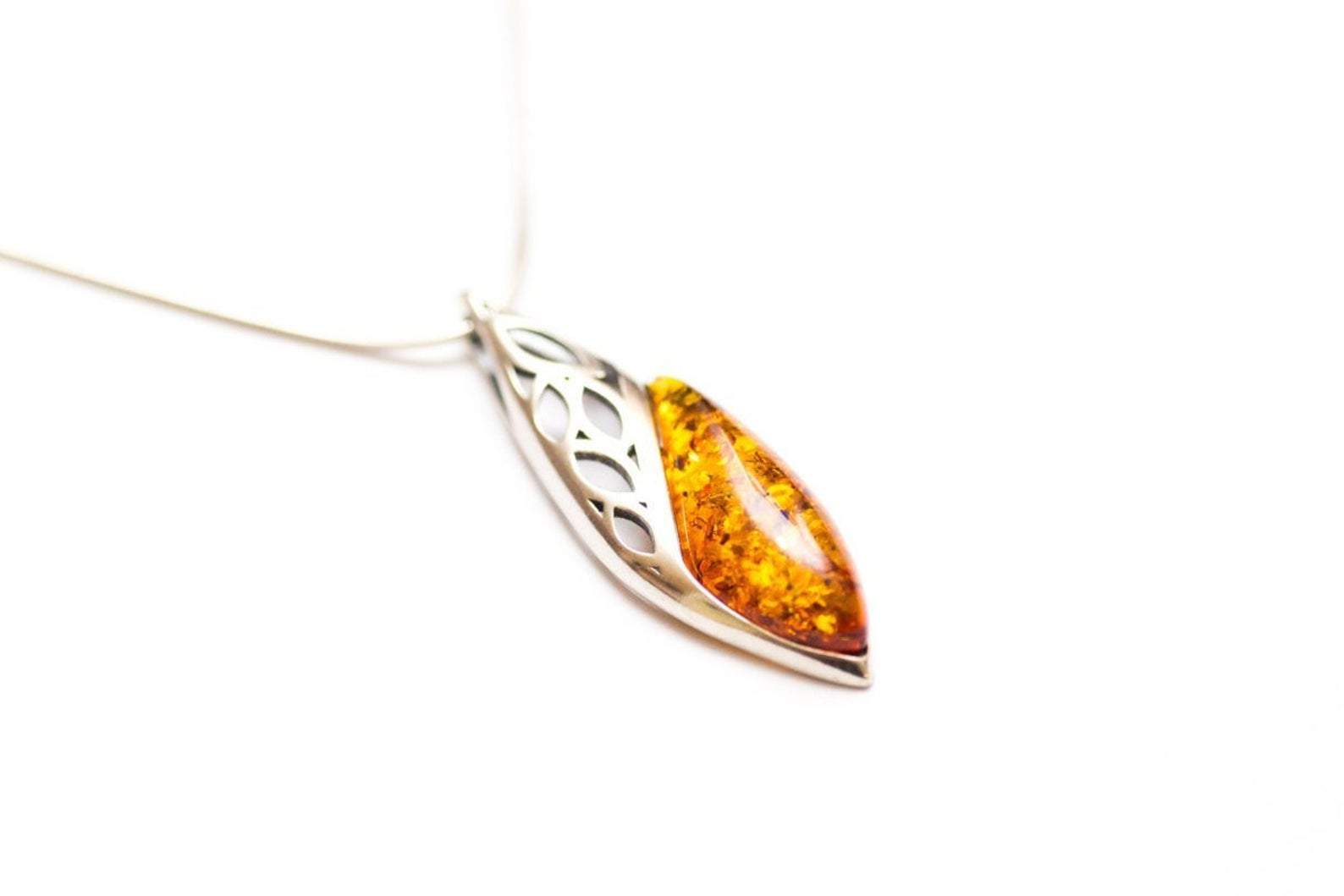 Charming Design Deep Blue Yellow Amber .925 Sterling Silver Pendant 39mm 
