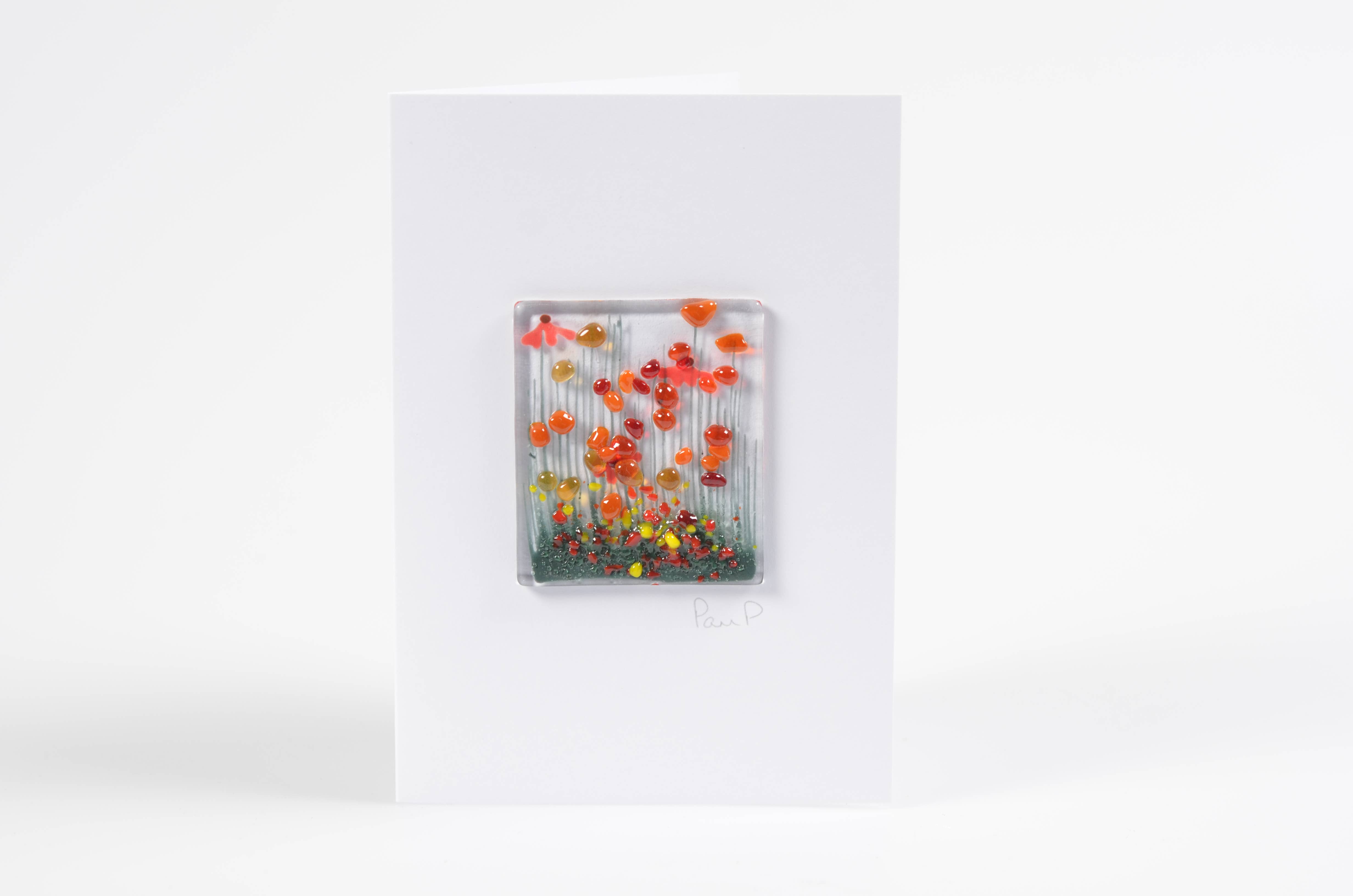 Pam Peters Designs – Engroshandel Hverdagshilsen kort – Håndlavet smeltet glas lykønskningskort - Gerbera kort4