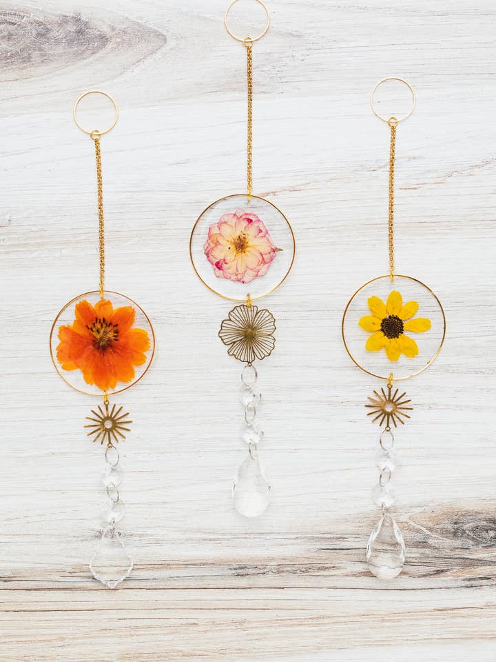 Pressed Flower Suncatcher, Floral for wholesale by Indigo & Lily Co.