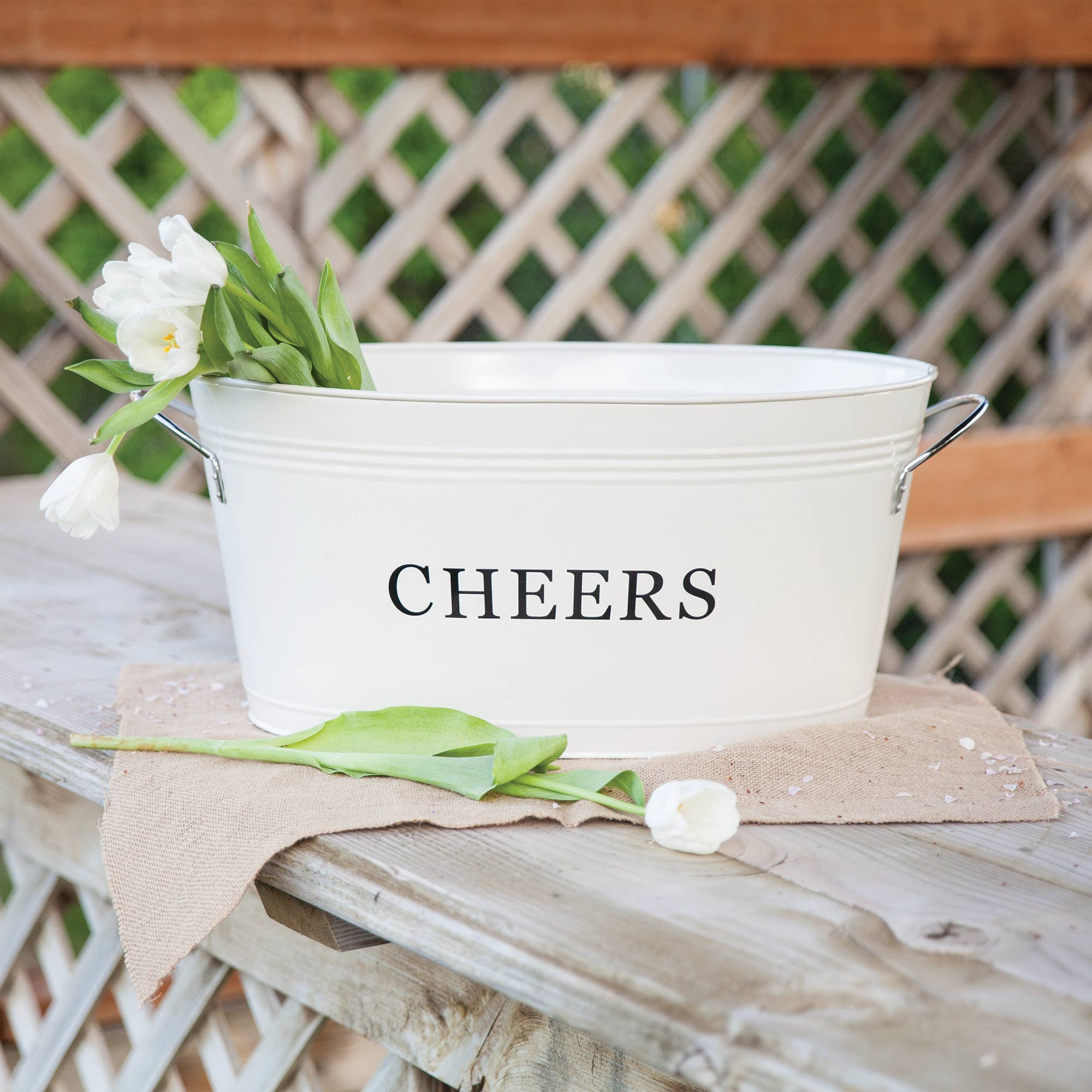 Twine - Wholesale Ice Bucket - Galvanized Metal Beverage Tub with Handles Cheers in Cream3