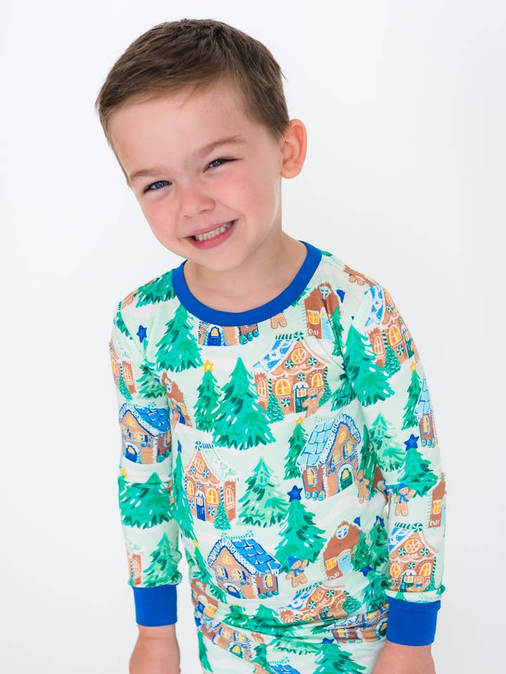 SoftSnooze™ Kids Bamboo Viscose Blue Jolly Gingerbread Long Sleeve Pajama Set
 for wholesale on Faire1