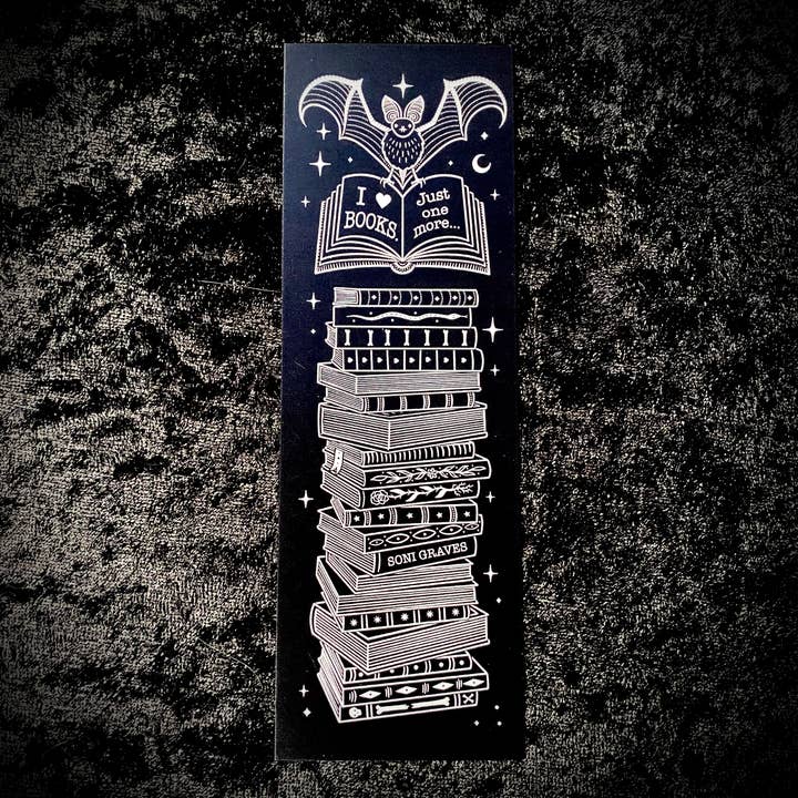 Soni Graves - Wholesale Bookmark - Bat Books Bookmark: Double Sided, Spooky Whimsical2