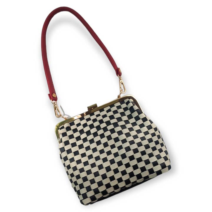Checkered Woven Kiss Lock Bag for wholesale by Danielle Bernard Design