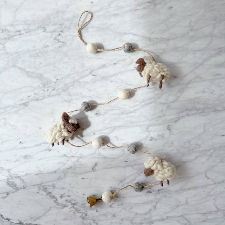 Mini Fluffy Sheep with Brown Face Garland for wholesale by Ganapati